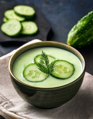 Fresh healthy cucumber soup in bowl
