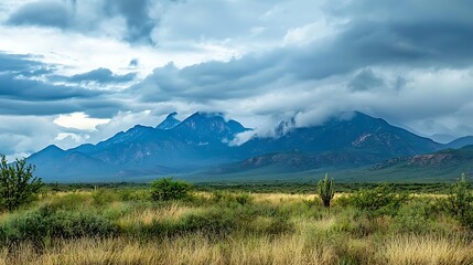 Fototapeta premium Majestic Mountains under a Cloudy Sky