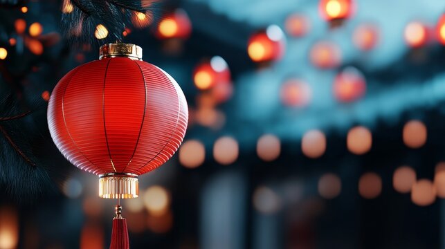 Enchanting red lanterns illuminating the night sky during a festival celebration