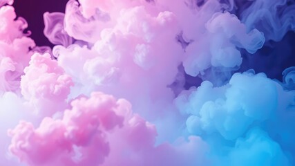 Fototapeta premium clouds of pink and blue neon colorful smoke background, dreamy landscape, pastel hues, shimmering haze