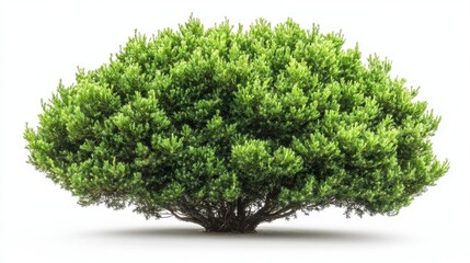 Lush Green Shrub with Dense Foliage Isolated on White Background