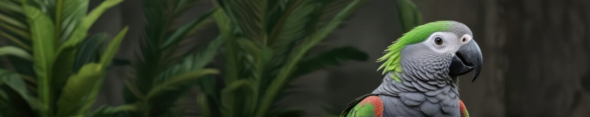 Obraz premium Colorful African grey parrot with bright green feathers, African grey, colorful