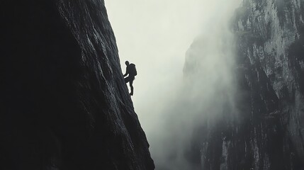 Solitary Ascent: A Climber's Journey Through Misty Peaks