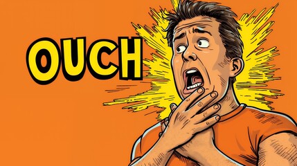 Ouch! A Man in Pain, Comic Book Style Illustration