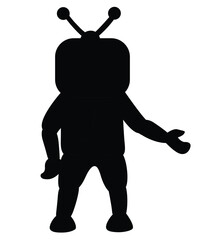 Cute cartoon hand drawn vector little robot icon silhouette.