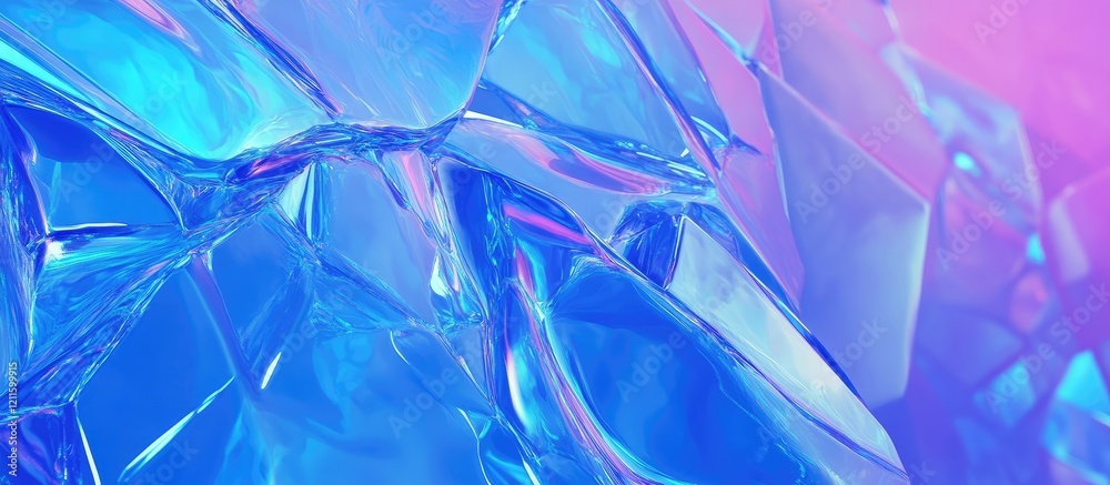 Fototapete Vibrant abstract blue and pink background with fractured glass effect creating depth and ample space for design elements and text.