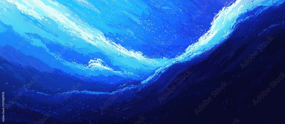 Aufkleber vibrant blue abstract digital waves flowing across a gradient background with deep blue depths creat