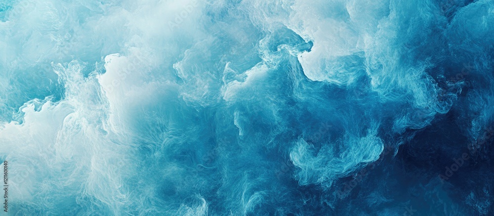 Poster Blue abstract cloud textures with varying shades of cyan and teal swirling in the background, creating a calm and ethereal atmosphere.