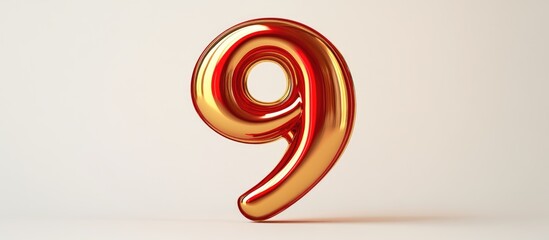3D golden number 9 in a vibrant red speech bubble with white background showcases depth and attention-grabbing design ideal for promotional use.