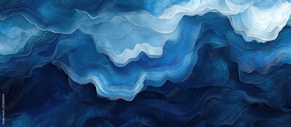 Poster elegant dark blue waves flow gracefully across the design, blending lighter shades of blue for a tra