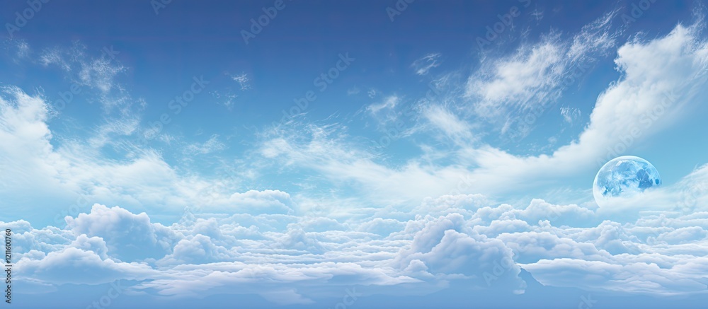 Aufkleber lunar panorama featuring a bright full moon in the upper right against a serene blue sky with soft w