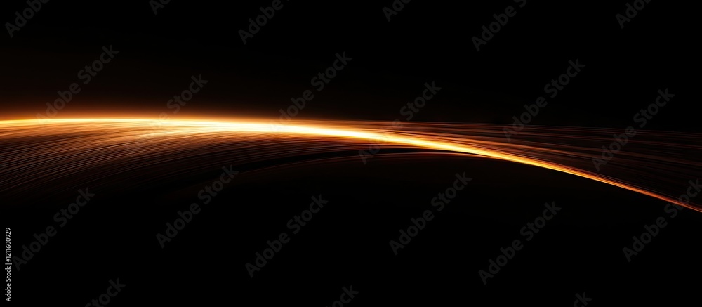 Fototapete Curved golden light beam diagonally illuminating a dark background with smooth gradients creating a captivating abstract visual effect