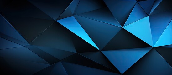Obraz premium Blue black gradient abstract background featuring geometric shapes with a matte finish, including triangles, squares, and sharp lines, ideal for design.