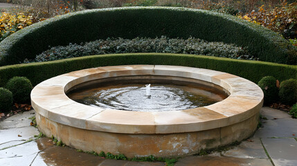 Fototapeta premium Serene Stone Fountain in a Formal Garden