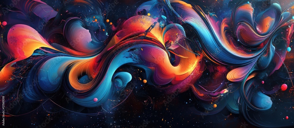 Aufkleber vibrant abstract banner with flowing red, blue, and purple swirls on a dark backdrop creating a capt