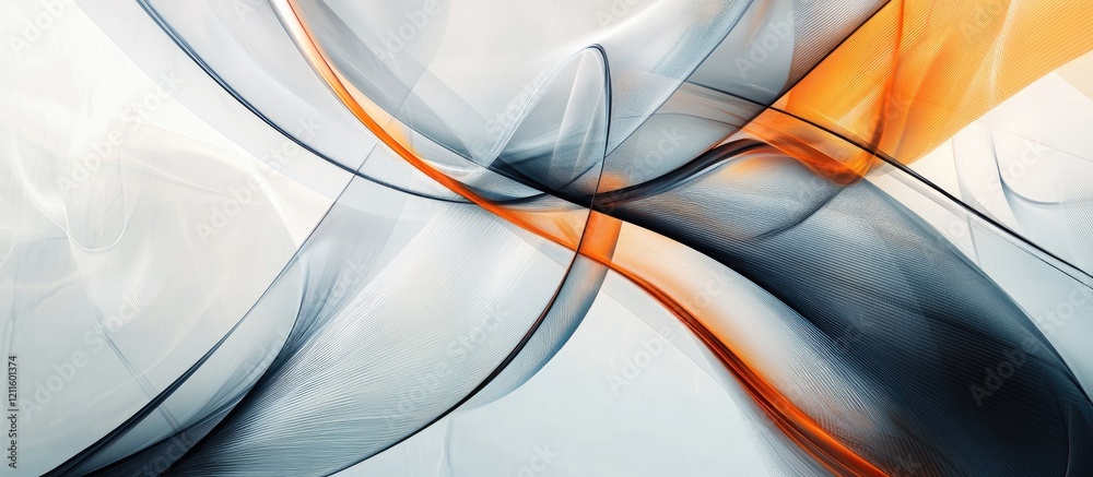 Leinwandbilder dynamic abstract art with flowing curves in soft gray, orange, and white hues creating a minimalist 