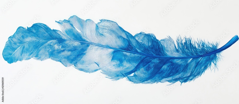 Aufkleber vibrant blue feather with intricate details and delicate textures positioned diagonally against a cr