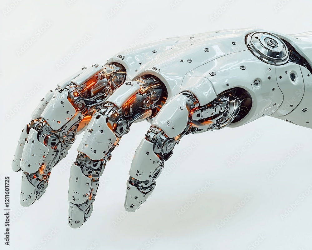 Poster close-up of a robotic hand with glowing internal mechanisms.