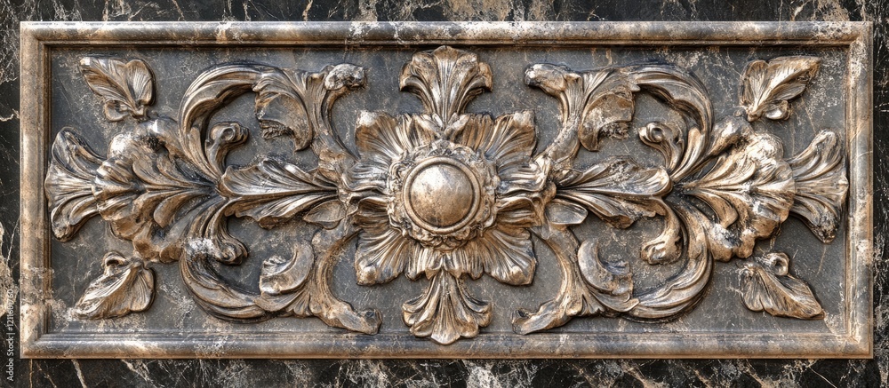 Poster elegant ornate border plate design featuring intricate floral patterns in metallic gold and silver a