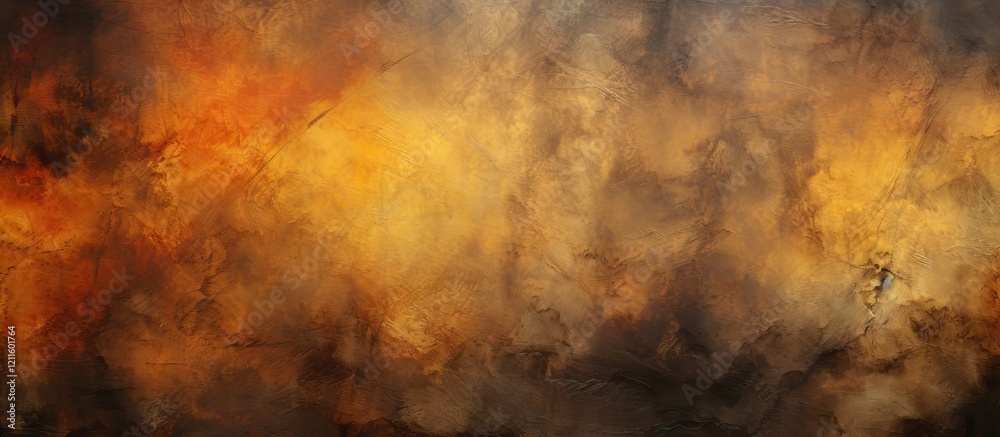 Poster abstract textured background showcasing warm tones of orange and yellow blended with dark hues of br