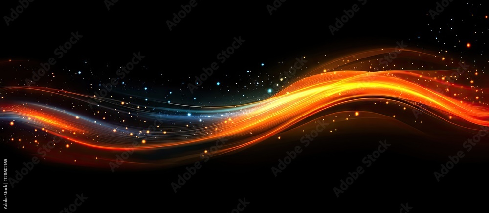 Poster vibrant orange and blue light trails gracefully flow across a dark background creating a stunning ab