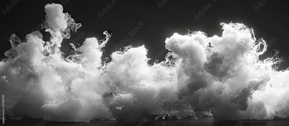 Fototapete close-up of dramatic white smoke clouds against a dark background, with dynamic shapes and textures 