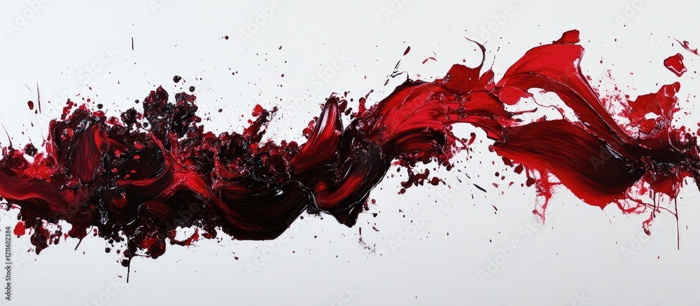 Leinwandbilder Vibrant red wine splatters artistically against a crisp white background showcasing rich movement and texture with dynamic fluid shapes in various shades.