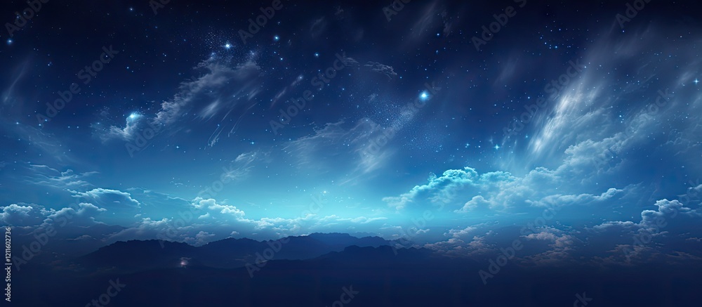Aufkleber stunning blue night sky with soft clouds and twinkling stars, soothing gradient hues transitioning f