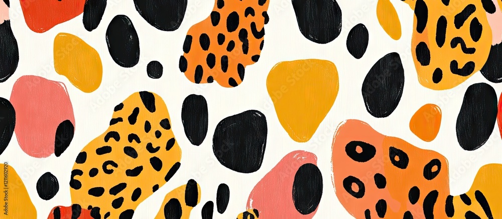 Aufkleber vibrant leopard print pattern in orange, black, and pink against a light background, showcasing dyna