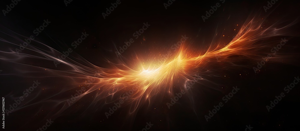 Poster Abstract radiant sun flare in warm orange and gold hues against a deep black background creating a dynamic and vibrant cosmic atmosphere.