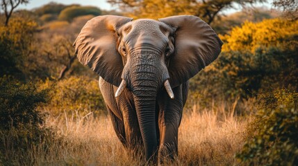 Fototapeta premium Exploring the diverse wildlife of the African savanna where majestic elephants roam freely under the golden sun. 