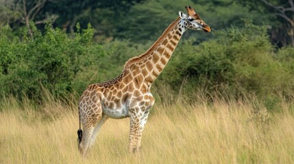 Obraz premium A thrilling safari adventure through the African wilderness, where giraffes tower over the landscape. 