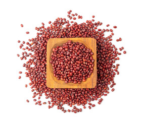 Red adzuki beans isolated, raw azuki bean pile, Vigna angularis legume seeds, dry red mung bean