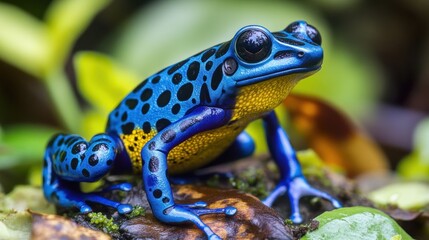 Obraz premium Exploring the rich biodiversity of the Amazon rainforest, vibrant poison dart frog thrive in the undergrowth. 
