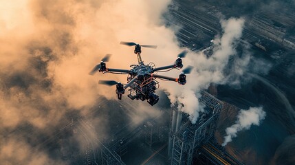 Fototapeta premium Drone surveying a geothermal power plant, aerial view, sustainable energy focus 