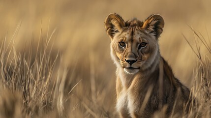 Obraz premium An up-close encounter with predators of the grasslands, powerful lions and agile hyenas in their natural habitat. 
