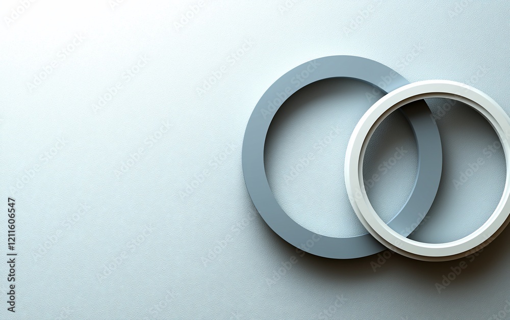 Poster interlocking gray and white circles on a light gray background.