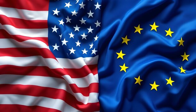 usa and european union flags merging at center symbolizing transatlantic partnership and diplomacy
