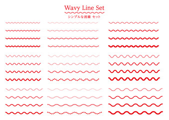 波線　なみなみ　曲線　あしらい　レッド　飾り罫　シンプル　点　セット