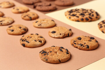 Tasty cookies on color background
