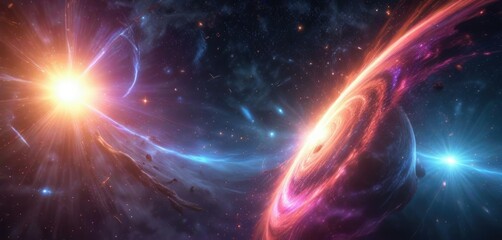Obraz premium Cosmic background with vibrant lights and swirling stars, hypnotic, mesmerizing