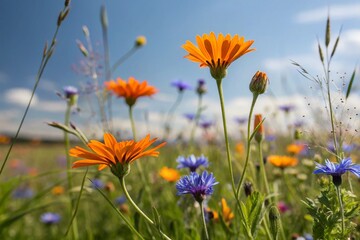 Fototapeta premium Enchanting Outdoor Scene with Cheerful Yellow Daisies Flourishing in Verdant Grassland