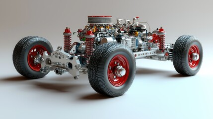 Detailed 3D Render of a Classic Car Chassis and Engine