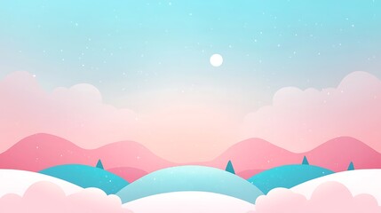 Serene Pastel Landscape with Snowy Hills and Clouds