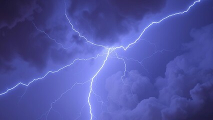 Close-up of blue lightning bolts in a stormy cloud formation, powerful, atmospheric, weather