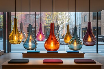 Colorful Glass Pendant Lights Illuminate Modern Interior Space