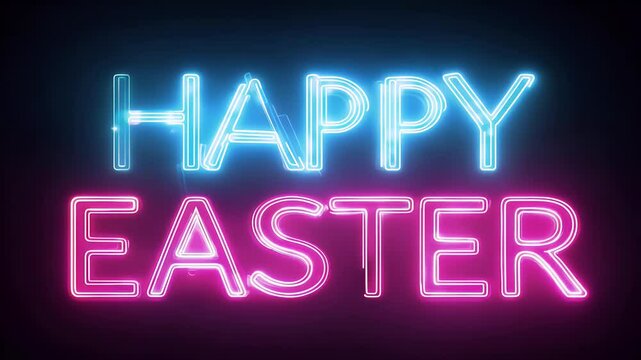 video ofdesign showcasing Happy Easter Loading in glowing hues futuristic neon high tech promotional atmosphere