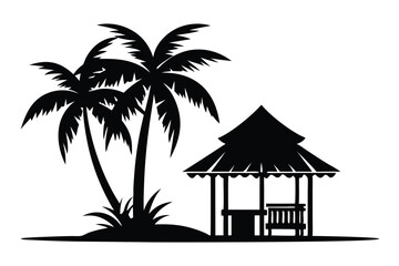 Obraz premium Tropical Cabana Silhouette Vector, Seaside Cottage black Silhouette Clip art