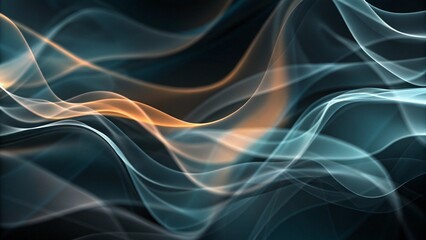 Relaxing dark abstract background with blue and orange waves, smooth texture design, futuristic motion backdrop, flowing energy, calm digital pattern, soft gradient art for modern visuals