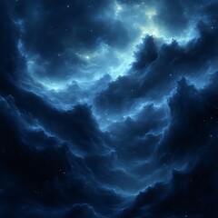 Fototapeta premium Dark blue nebula, cosmic clouds, stars.